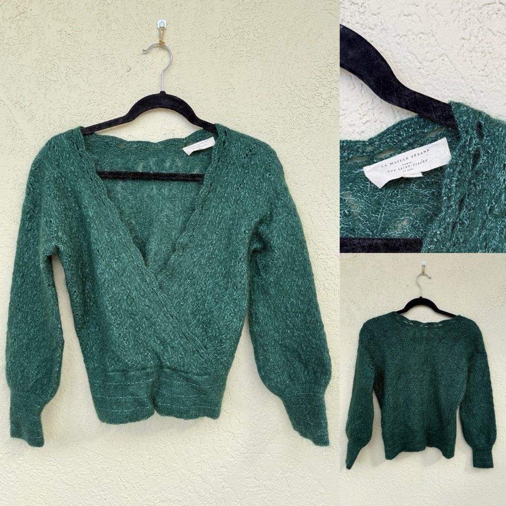 Sezane Emerald V-Neck Sweater Kid Mohair / Merino Wool